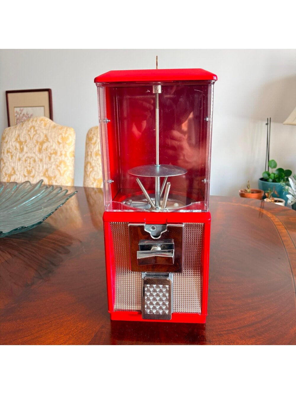 Vintage Chicago Lock Co. Red Candy or Gumball Vending Machine with Key